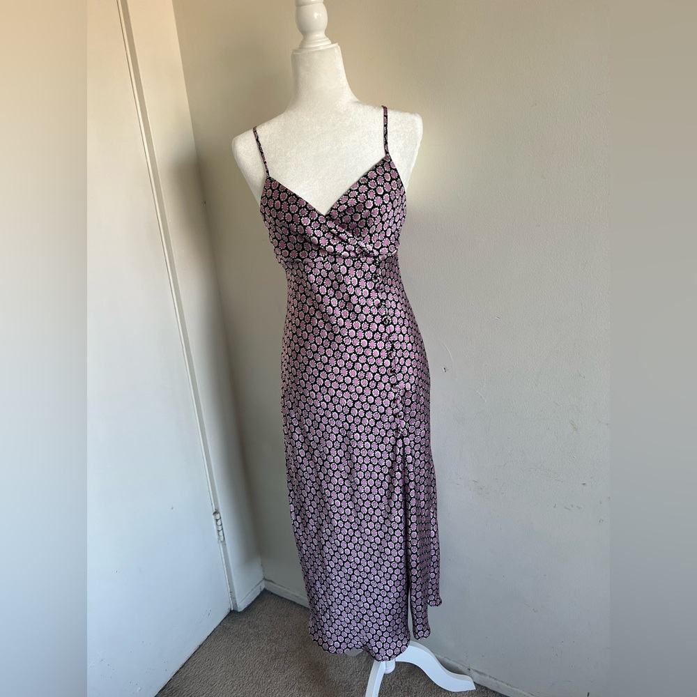 Zara Pink and Black Patterned Midi Dress